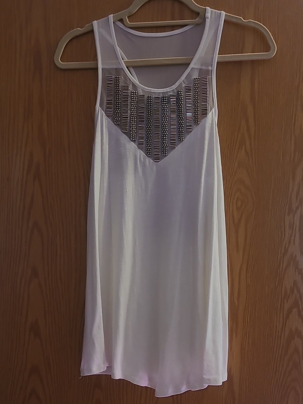 Venus White Mesh Yoke Tank Top with Beaded Detail Size Medium
